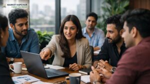 Man in glasses working at a desk with dual monitors displaying analytics dashboards and charts